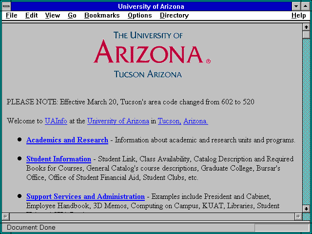 Screenshot of University of Arizona
