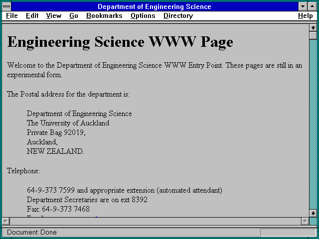 Screenshot of Department of Engineering Science