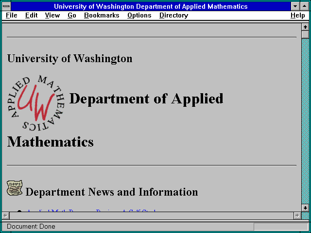 Screenshot of University of Washington Department of Applied Mathematics