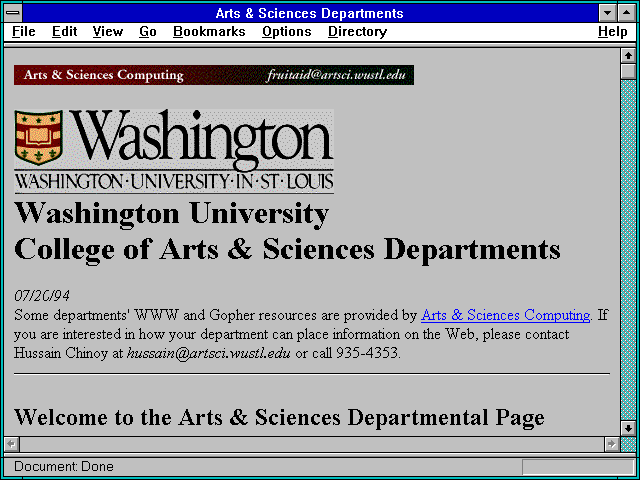 Screenshot of Arts & Sciences Departments