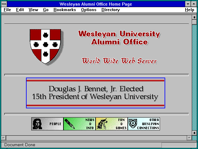 Screenshot of Wesleyan Alumni Office Home Page