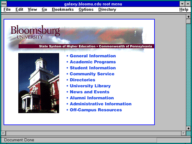 Screenshot of galaxy.bloomu.edu root menu