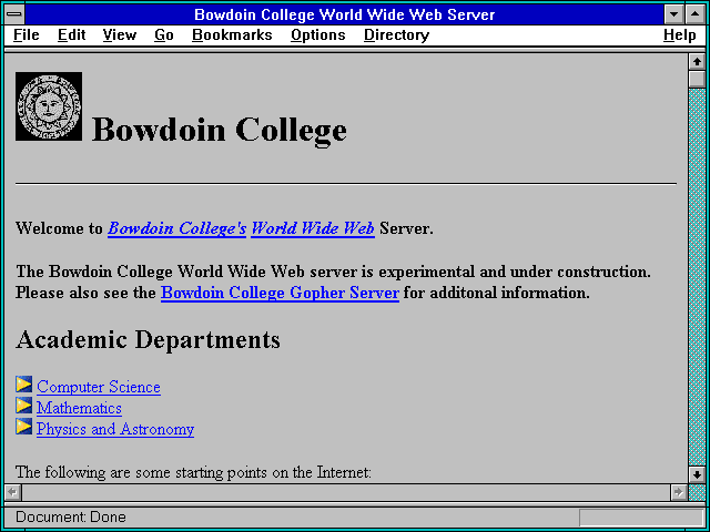 Screenshot of Bowdoin College World Wide Web Server