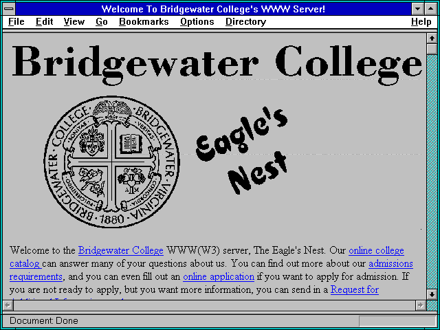 Screenshot of Welcome To Bridgewater College's WWW Server!