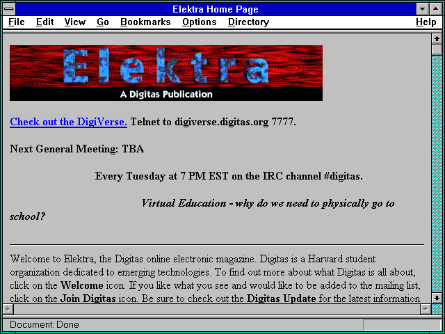 Screenshot of Elektra Home Page