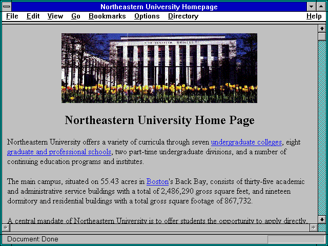 Screenshot of Northeastern University Homepage