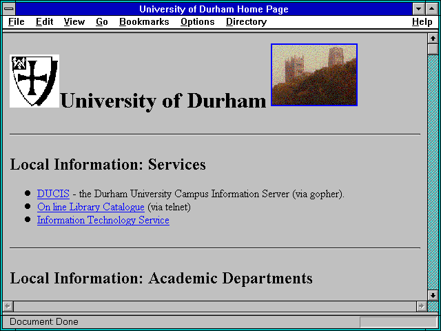 Screenshot of University of Durham Home Page