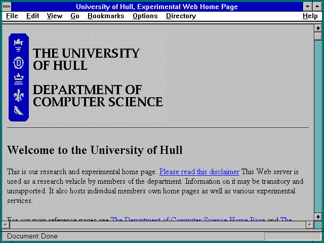 Screenshot of University of Hull Experimental Web Home Page