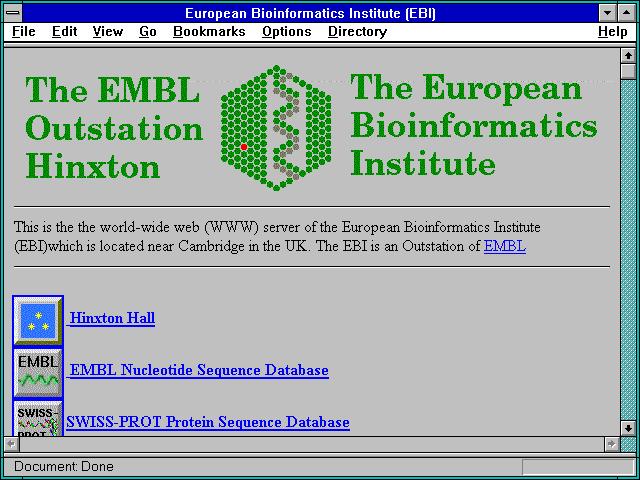 Screenshot of European Bioinformatics Institute (EBI)