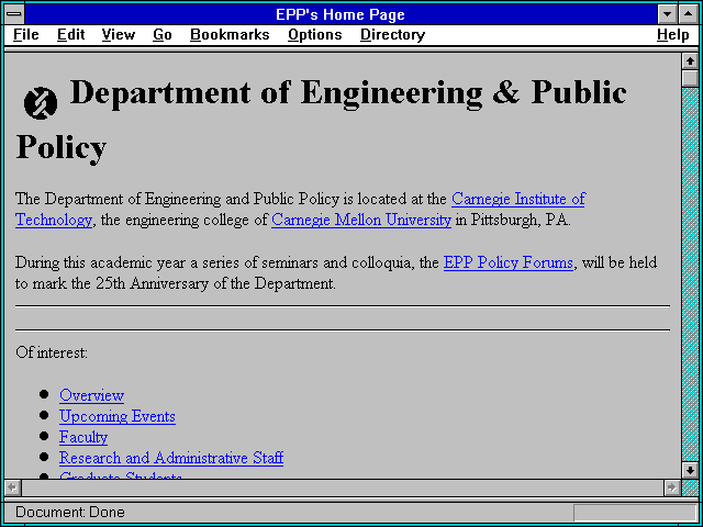 Screenshot of EPP's Home Page