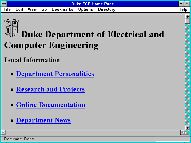 Screenshot of Duke ECE Home Page