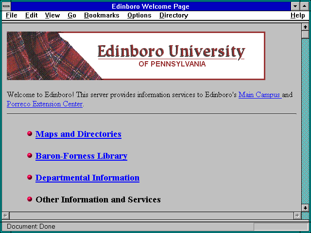 Screenshot of Edinboro Welcome Page