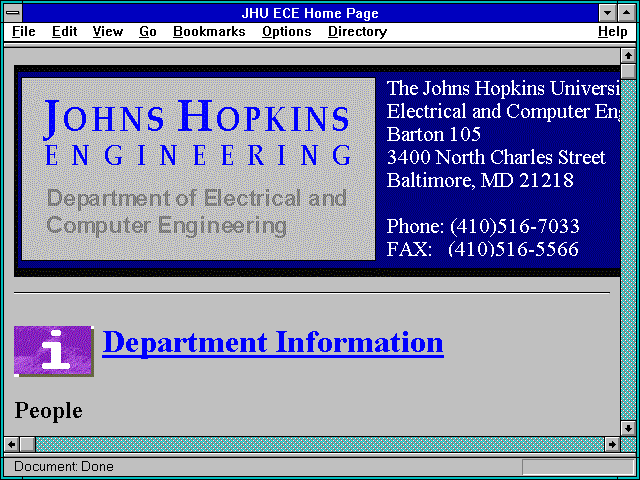 Screenshot of JHU ECE Home Page