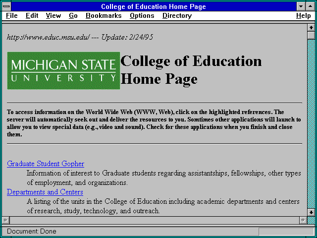 Screenshot of College of Education Home Page