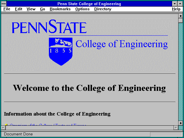 Screenshot of Academic Programs in the College of Engineering
