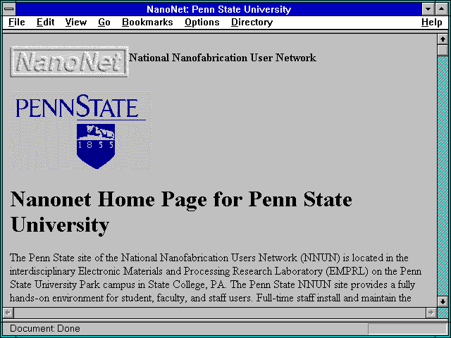 Screenshot of NanoNet: Penn State University
