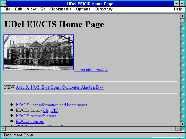 Screenshot of UDel EE/CIS Home Page