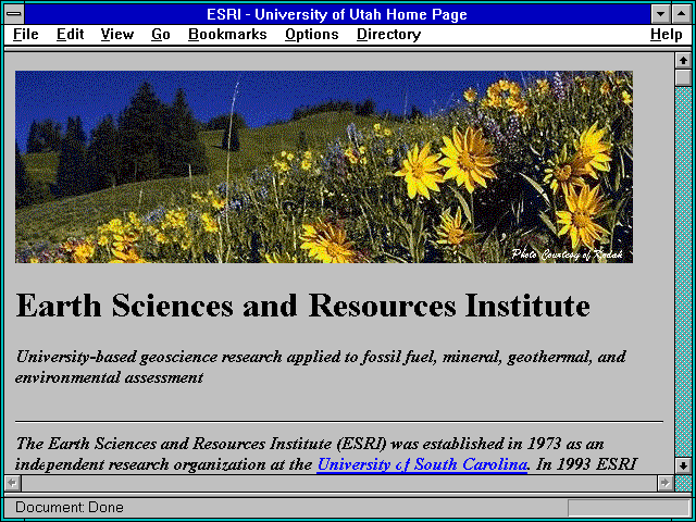 Screenshot of ESRI - University of Utah Home Page