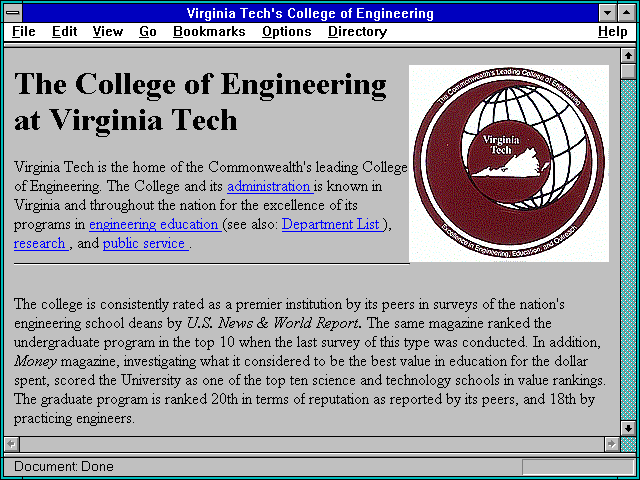 Screenshot of Virginia Tech's College of Engineering