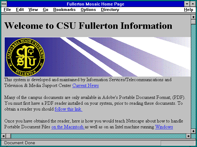 Screenshot of Fullerton Mosaic Home Page