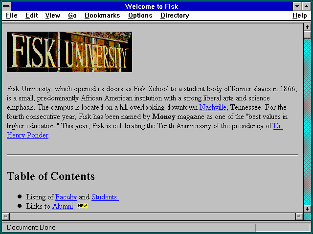 Screenshot of Welcome to Fisk