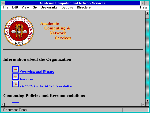 Screenshot of Academic Computing and Network Services