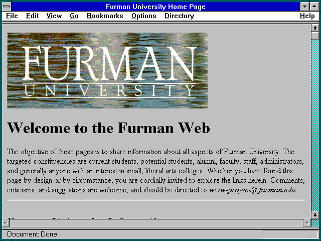 Screenshot of Furman University Home Page