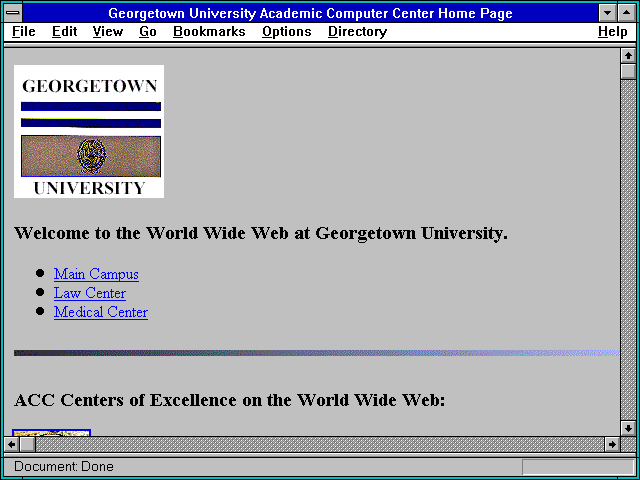 Screenshot of Georgetown University Academic Computer Center Home Page