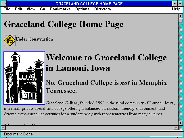Screenshot of GRACELAND COLLEGE HOME PAGE
