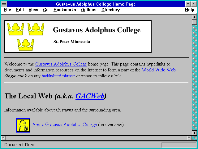 Screenshot of Gustavus Adolphus College Home Page