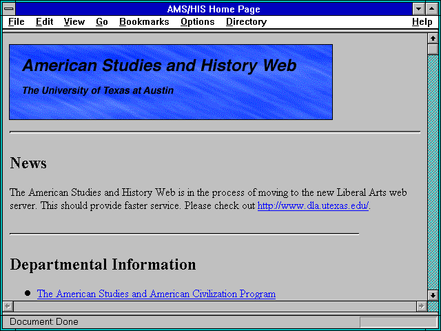 Screenshot of AMS/HIS Home Page