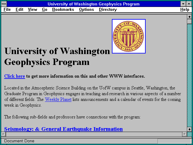 Screenshot of University of Washington Geophysics Program