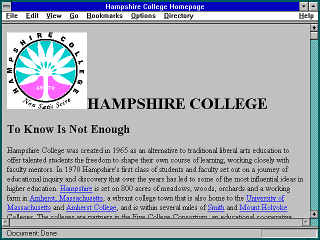 Screenshot of Hampshire College Homepage