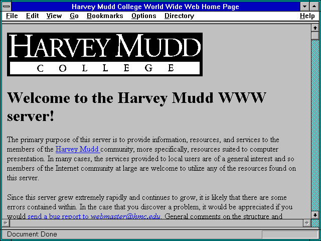 Screenshot of Harvey Mudd College World Wide Web Home Page
