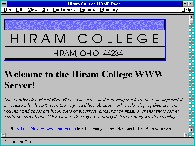 Screenshot of Hiram College HOME Page