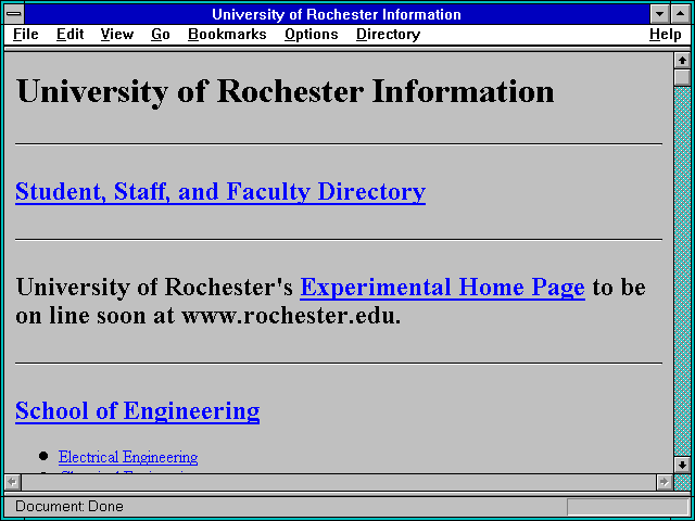 Screenshot of University of Rochester Information