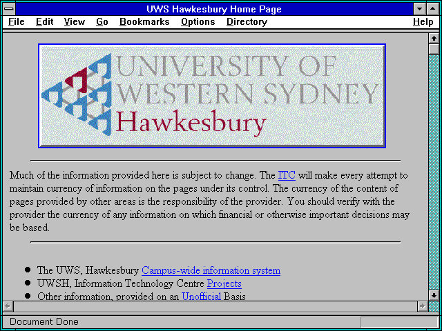 Screenshot of UWS Hawkesbury Home Page