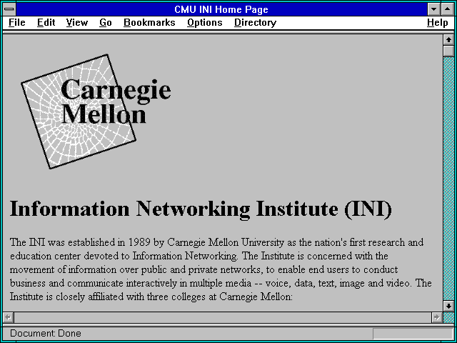 Screenshot of CMU INI Home Page