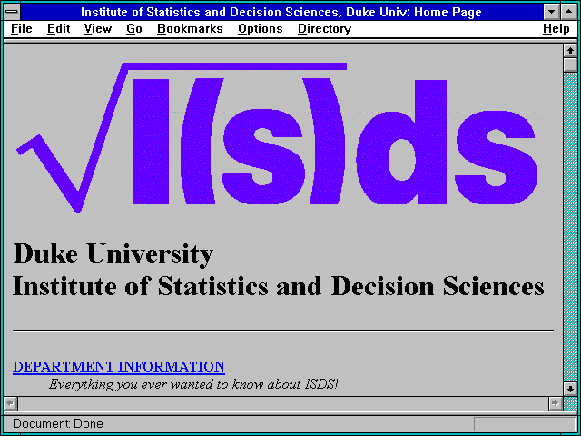 Screenshot of Institute of Statistics and Decision Sciences Duke Univ: Home Page
