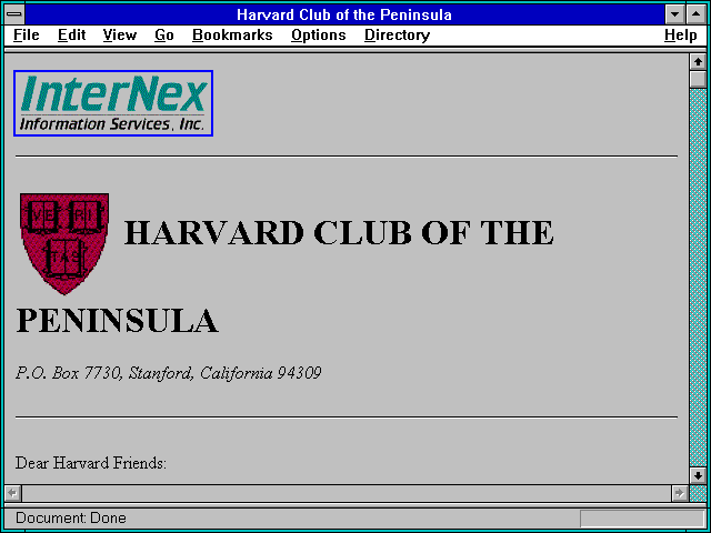 Screenshot of Harvard Club of the Peninsula