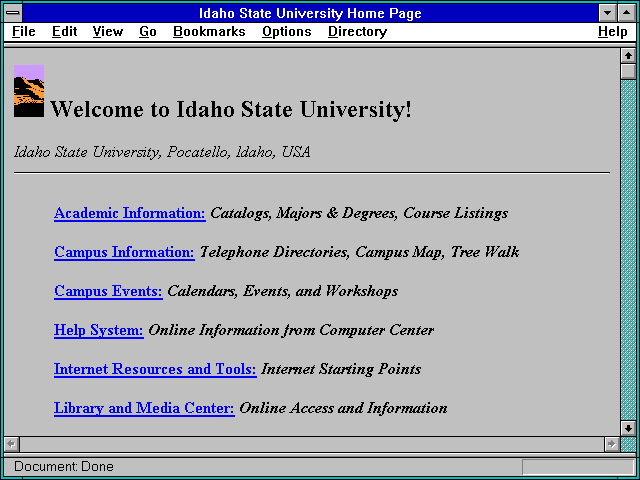 Screenshot of Idaho State University Home Page