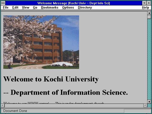 Screenshot of Welcome Message (Kochi Univ -- Dept Info Sci)