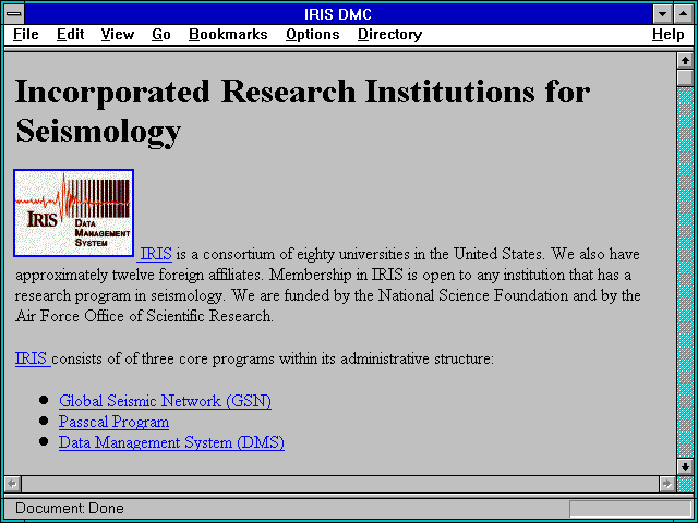 Screenshot of Incorporated Research Institutions for Seismology