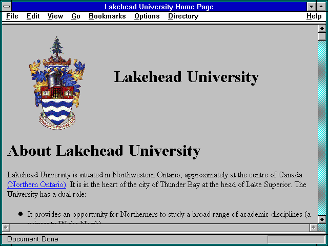 Screenshot of Lakehead University Home Page