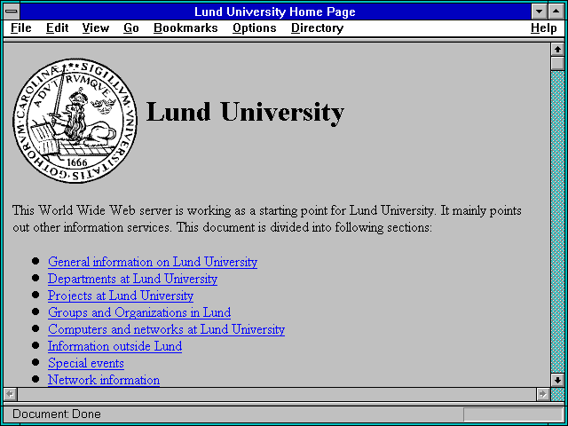 Screenshot of Lund University Home Page
