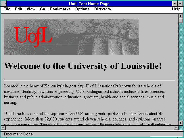 Screenshot of UofL Test Home Page