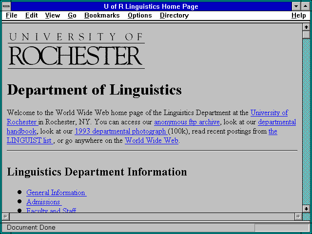 Screenshot of U of R Linguistics Home Page