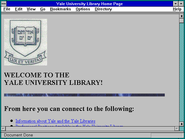 Screenshot of Yale University Library Home Page