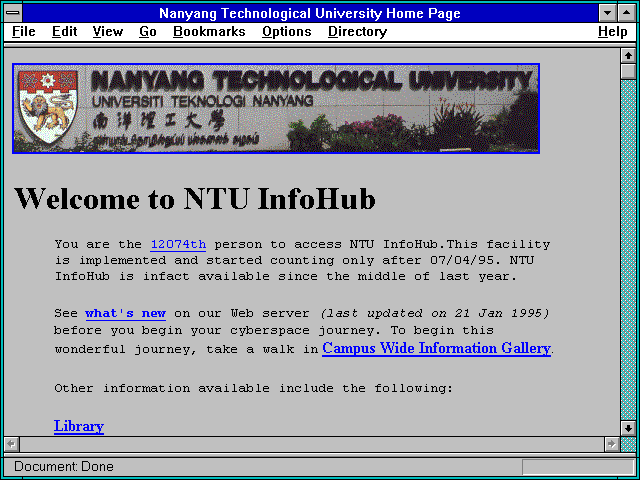 Screenshot of Nanyang Technological University Home Page