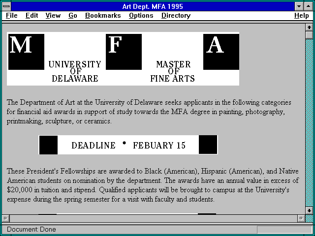 Screenshot of Art Dept. MFA 1995